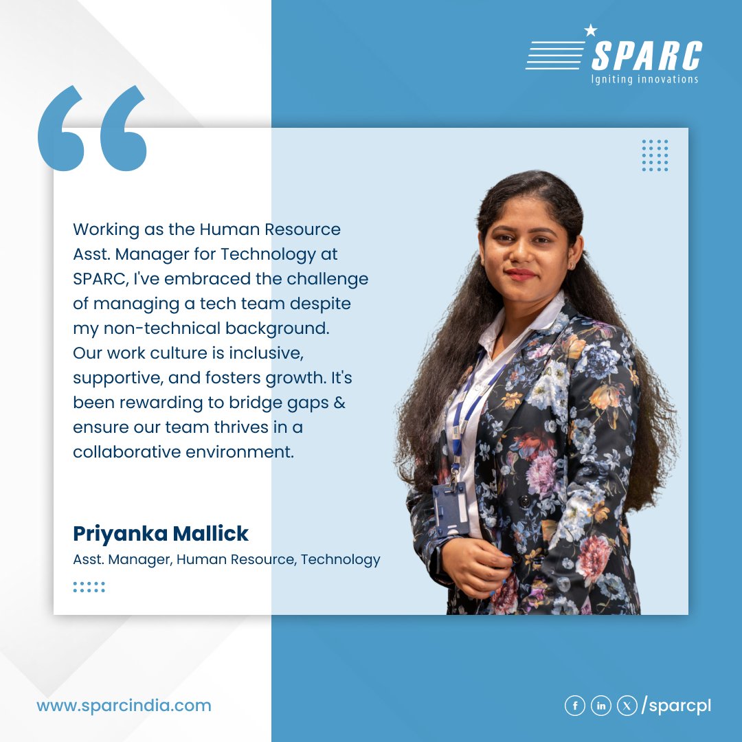 sparcpl's tweet photo. We believe our people are our greatest strength. Today, weโre excited to share the experiences of Priyanka Mallik, who has been an invaluable part of our team for last 4 years!!!
#SPARCIndia #InclusiveWorkplace #WorkCulture #TechLeadership #CareerGrowth #WomenInTech #GeoICT https://t.co/cb4FCQ2OoI