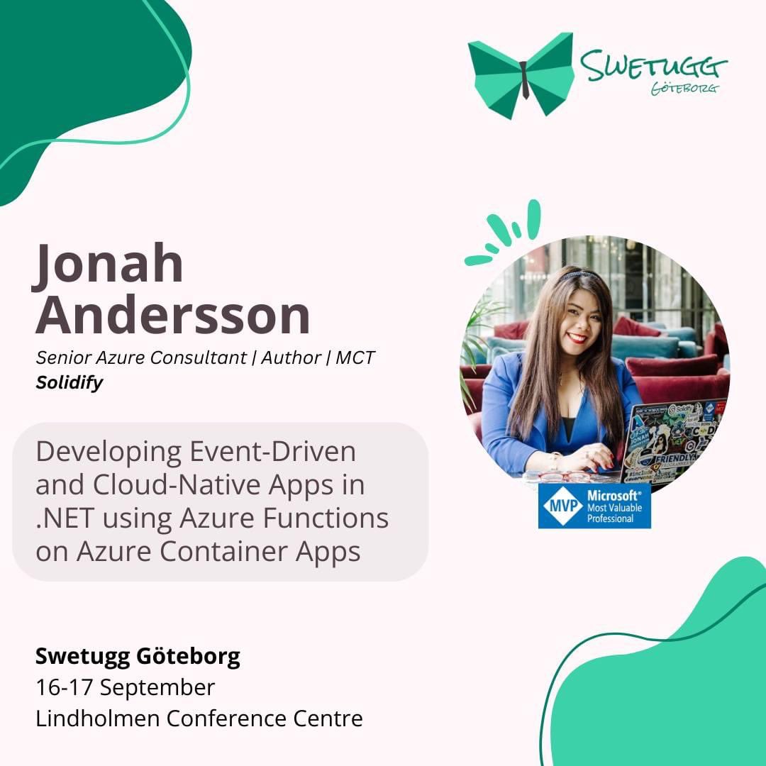 cjkodare's tweet image. 🎙️Speaking at @Swetugg Göteborg .NET Conference next week on September 17th 2024. See you there! 😊
🔗 swetugg.se/gbg-2024
#clouddevelopment #cloudnative #dotnet #azurefunctions #swetugg