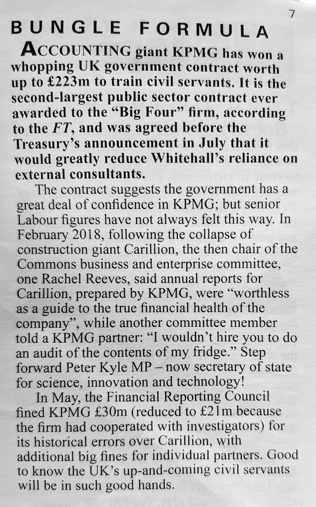 In what universe is it appropriate to let KPMG train the next generation of civil servants? 

Isn’t this precisely the sort of thing <a href="/MazzucatoM/">Mariana Mazzucato</a> and <a href="/RosieCollingto/">Rosie Collington</a> warned about in ‘The Big Con’.