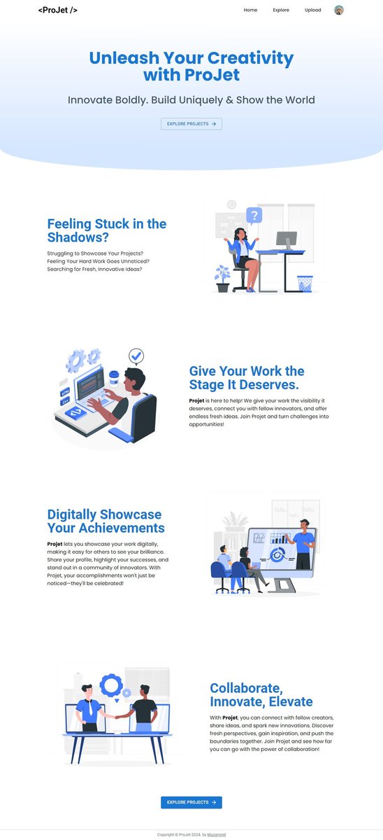 Muz4mmil_'s tweet image. Hey guys!
Presenting ProJet...
One of my project. A platform where you can share your projects with the world and explore others for inspiration!  🌍✨

Check it out:
projetapp.vercel.app

Thread continued👇

#ProjectSharing #WebDevelopment #WebDev #ExploreAndInspire