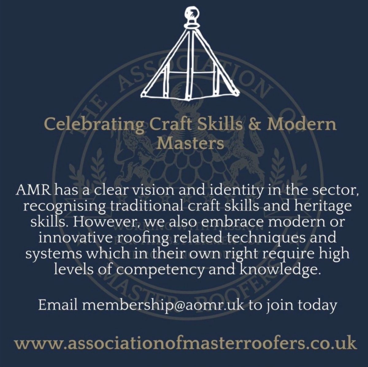 Expertise and quality are celebrated here and we strive to maintain a recognition of skilled workmanship in the UK roofing industry.

Visit associationofmasterroofers.co.uk for more information, or email membership@aomr.uk to join today.

#AMR #membership #tradesassociation #roofers