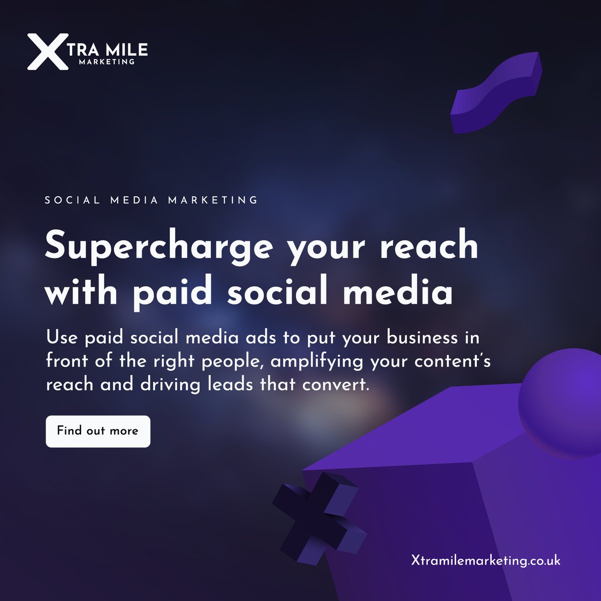 Amplify your reach with paid social media! 🚀

At Xtra Mile Marketing, we help you connect with the right audience and drive results that matter. 

👉 Ready to supercharge your social media strategy? loom.ly/ytZjWpU

#PaidSocial #SocialMediaMarketing #XtraMileMarketing