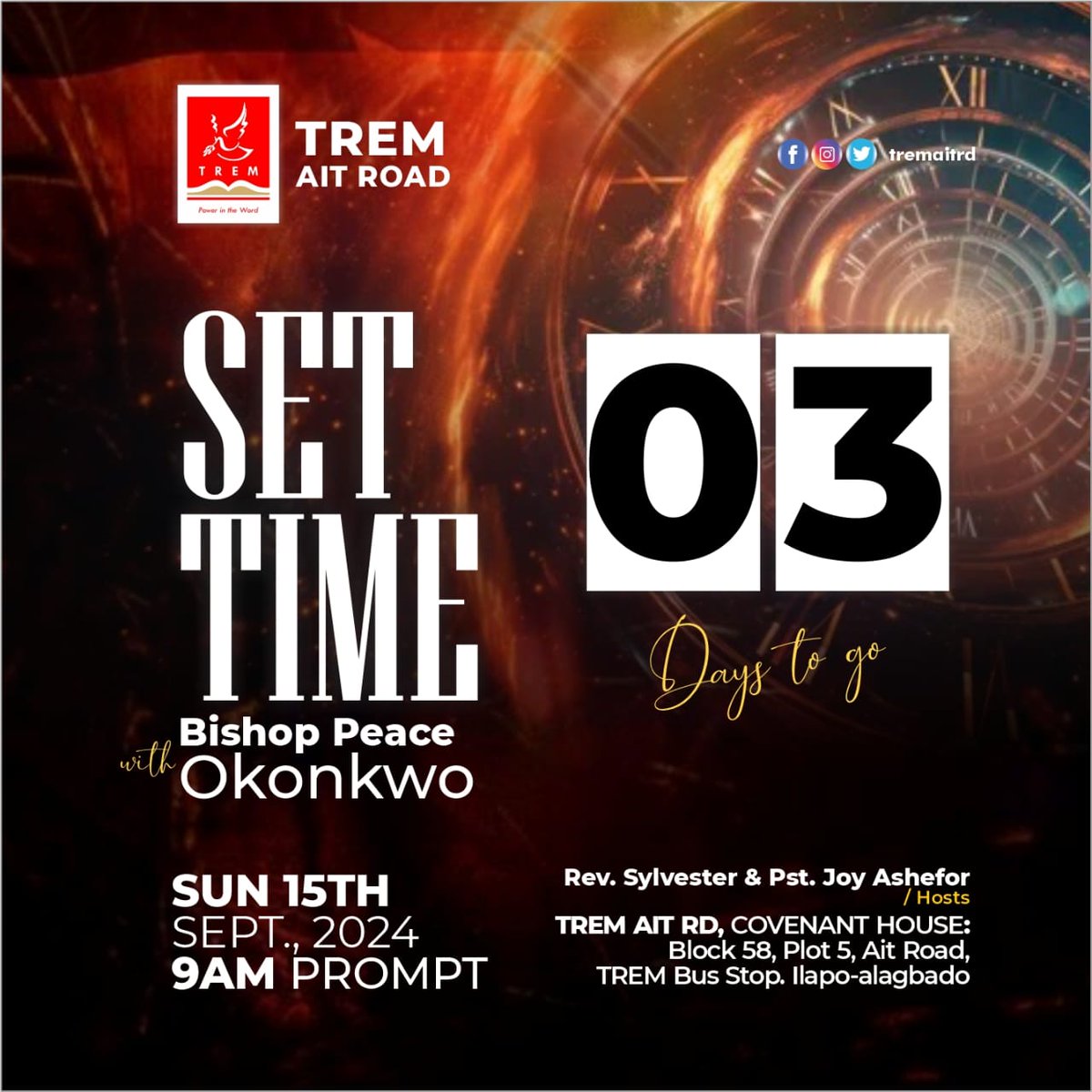SylvesterZamije's tweet image. Healing is coming your way!
Miracle is coming your way!
Breakthrough is coming your way!
Testimony is coming your way!

Bishop @drpeaceokonkwo will be LIVE at TREM AIT RD in 3 days. 

Keep spreading the word! 

#TREM #TREMCovenantHouse #SetTime #3DaysToGo