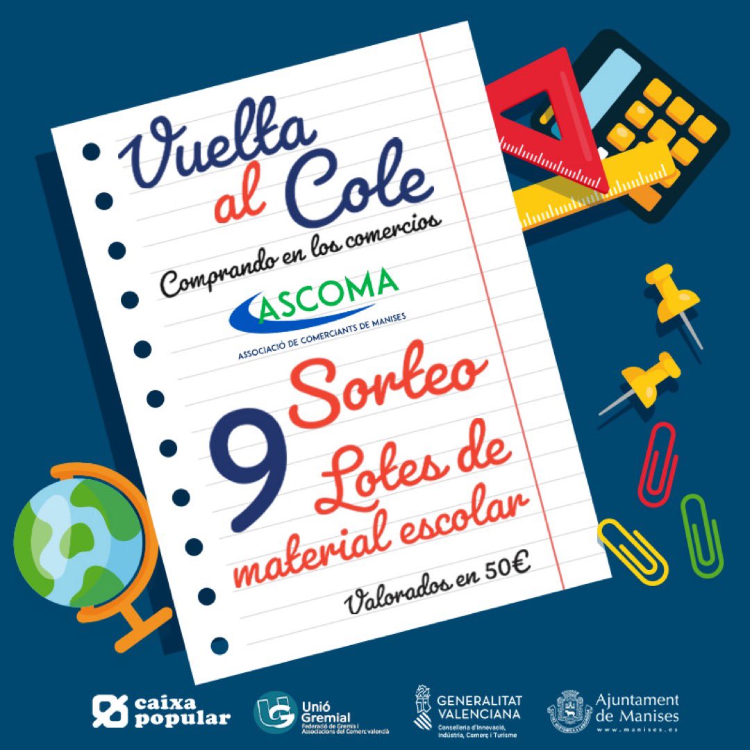 radiomanises's tweet image. #Ascoma Sortea  9 lotes de material escolar ✏️📚🎒 (valorados en 50€) entre todas las personas que compren en los comercios asociados a #ASCOMA.

Solo tienes que pedir tu participación cuando compres en el comercio y rellenarla.

#ComercioASCOMA #ComercioLocal