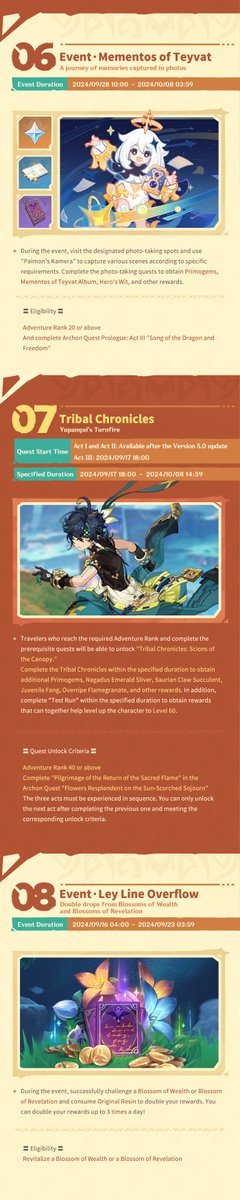 GenshinImpact's tweet photo. "Flowers Resplendent on the Sun-Scorched Sojourn" Version 5.0 Events Preview - Phase II

Hello Traveler! Let's take a look at the upcoming events!

See more details here: https://t.co/XcygFQmqMM

#GenshinImpact #NatlanImpact https://t.co/vKkECPU92W