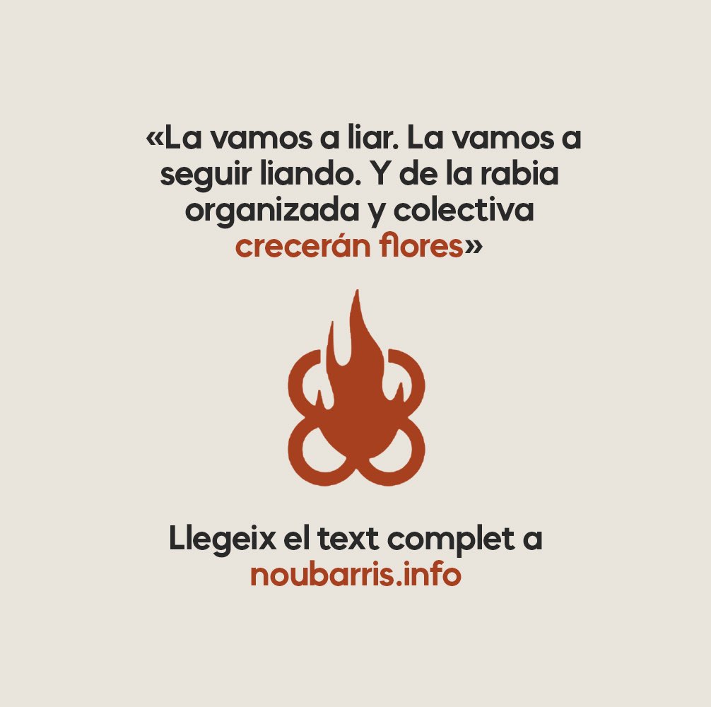 habitatge9b's tweet image. 🌹🔥«La vamos a liar. La vamos a seguir liando. Y de la rabia organizada y colectiva crecerán flores.»

Article complert a @9barrispuntinfo 
noubarris.info/roquetes/2024/…