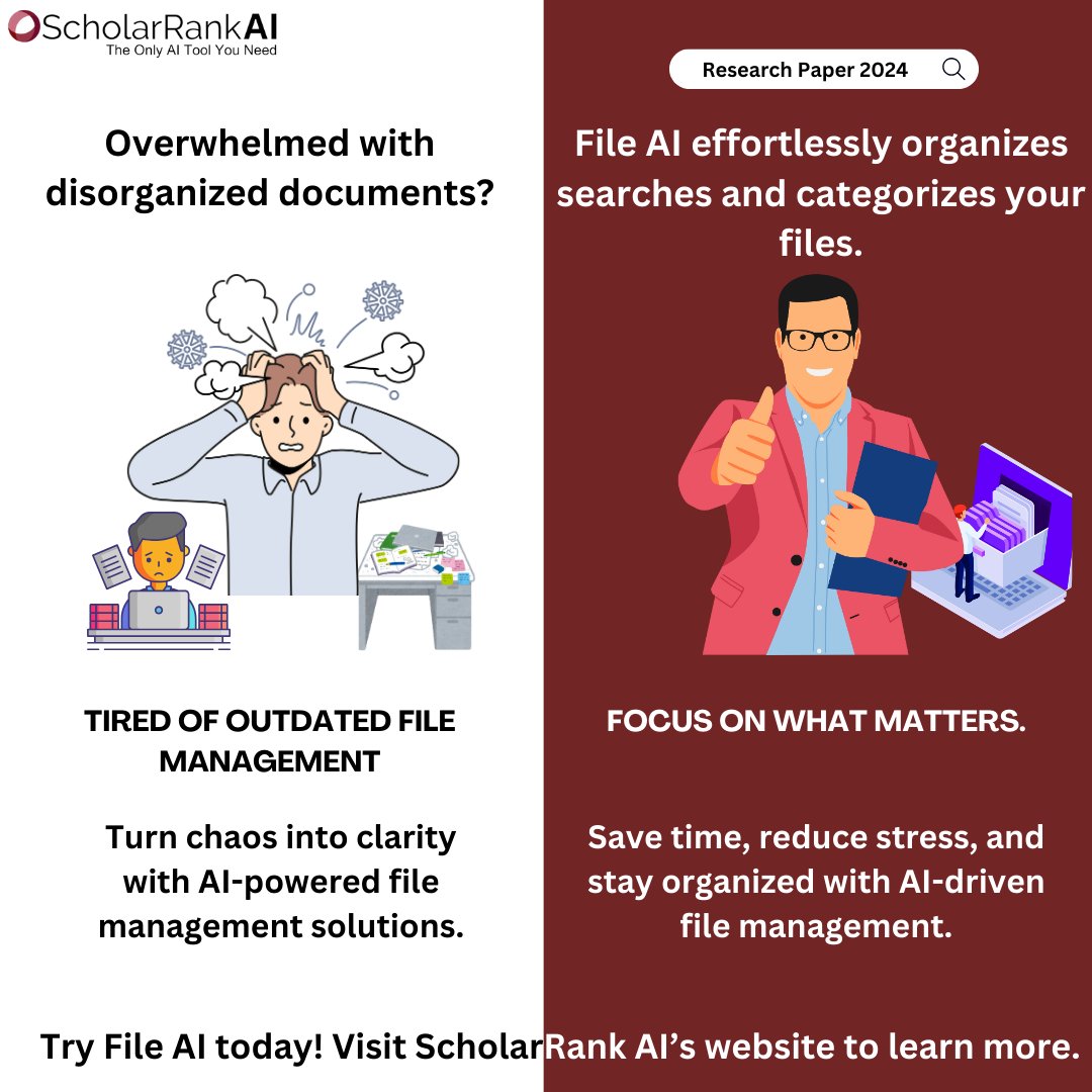 ScholarRankAI's tweet photo. Say goodbye to the stress of disorganized documents! 📂

File AI is here to revolutionize your file management experience. Effortlessly organize, search, and categorize your files with the power of AI. Save time and focus on what truly matters. ✨ https://t.co/XqE35GVVOo