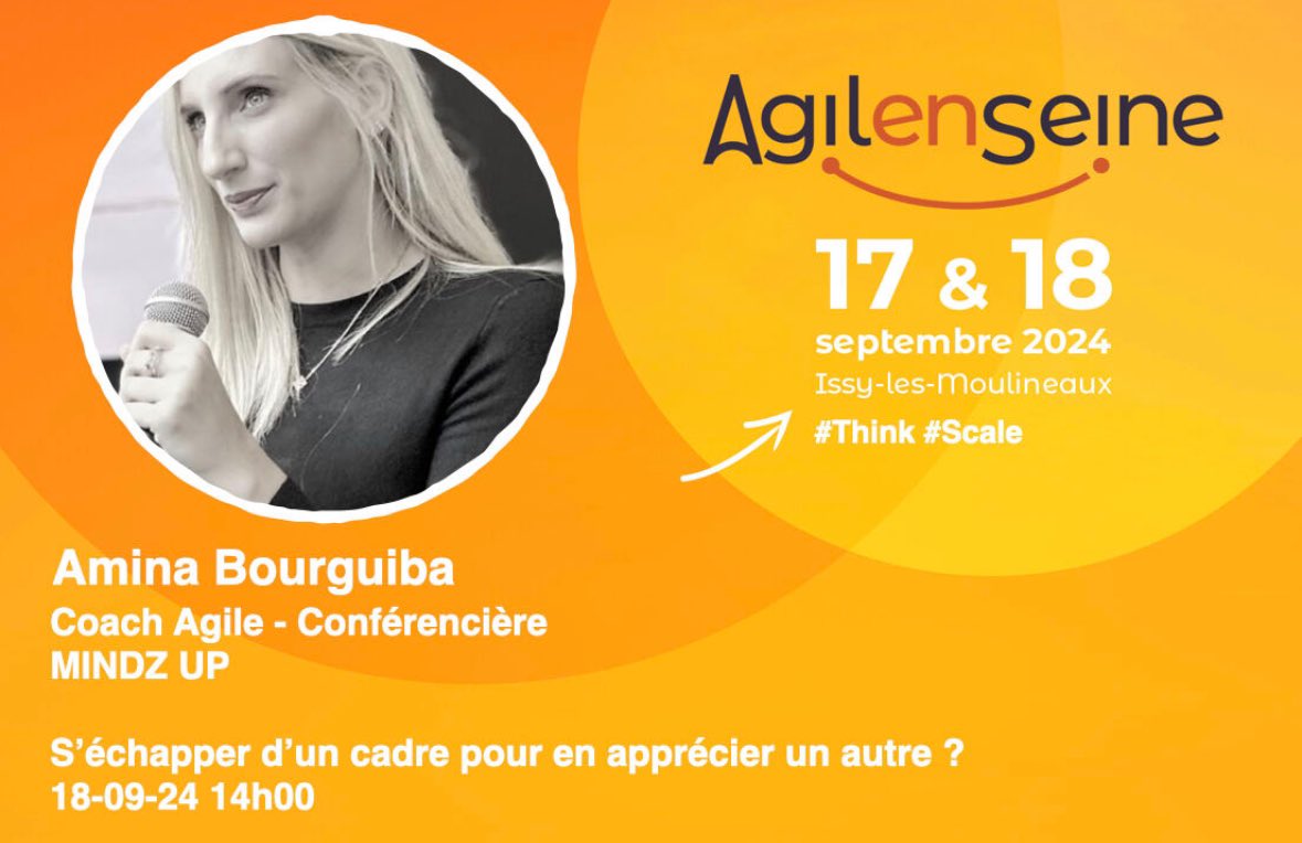 C’EST LA RENTRÉE 🎉 et donc ça signifie : #AES
👉🏻 <a href="/AgileEnSeine/">Agile en Seine</a> c’est la semaine prochaine 🎈🤩

👉🏻Je serais speaker 🎤💡le mercredi 18 septembre à 14h pour vous présenter mon talk « S’échapper du #cadre pour en apprécier un autre ? »

Hâte de vous y retrouver ! 😘
