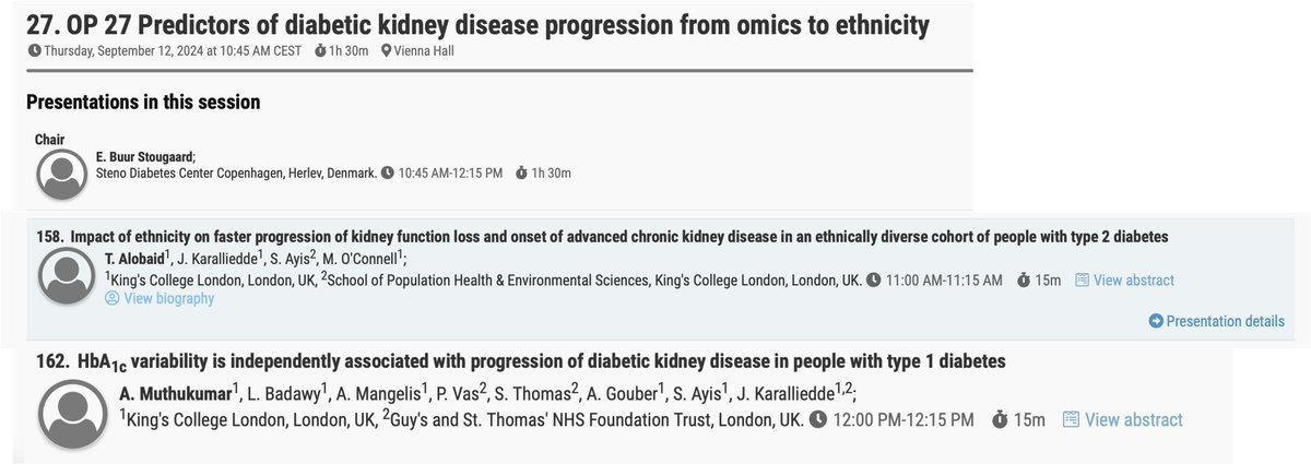 Our #Nephropathy colleagues are presenting their amazing work later this morning at VIENNA hall at 1045.
#EASD2024 

⚡️Congratulations to A Muthukumar for winning 🏆 Best Oral. Super work Janaka Karaliedde⚡️

<a href="/KingsCollegeLon/">King's College London</a> <a href="/EASDnews/">EASD</a> <a href="/EASDelearning/">EASDelearning</a>