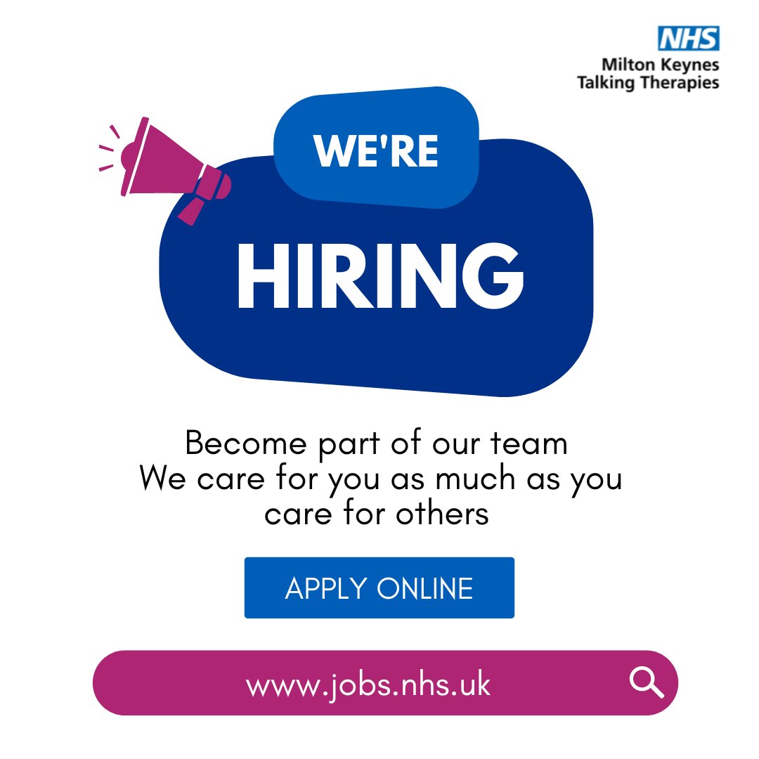 🚨Job Vacancy🚨
 
We're looking for an Assistant Psychological Wellbeing Practitioner to join our Step 2 clinical team.
 
 More information: cnwl.nhs.uk/work#!/job/v65…
 
 Applications close: 18th September 2024.
 
 #NHSjobs #NHS #mentalhealth #mentalhealthvacancy #talkingtherapies
