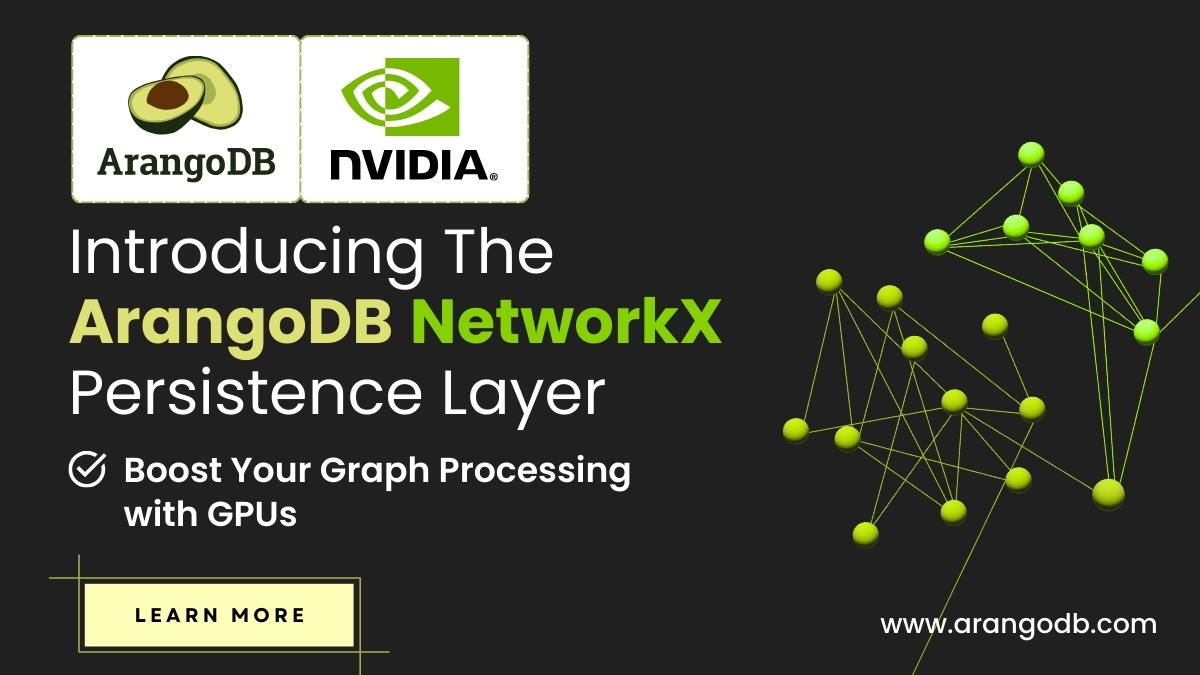 arangodb's tweet image. Introducing the ArangoDB NetworkX Persistence Layer

Accelerate your graph processing with GPU-powered cuGraph in ArangoDB. Speed up your insights!

Learn More - okt.to/i6fQhY

#Innovation #GraphDatabase #AI #MachineLearning #GraphProcessing #DataScience #NetworkX
