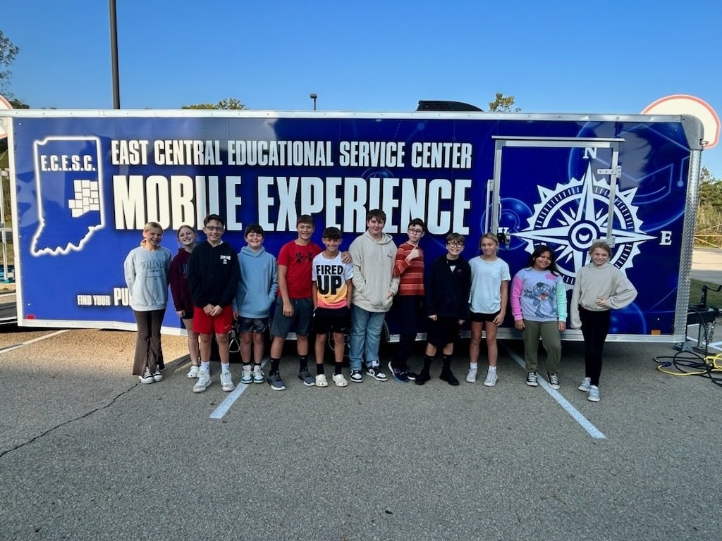 Talk about taking the show on the road!
Our team visited East Elem in South Madison Comm. School Corp. to do STEM activities with 5th/6th graders using our mobile experience.  Students and teachers enjoyed having new learning opportunities brought to their door!