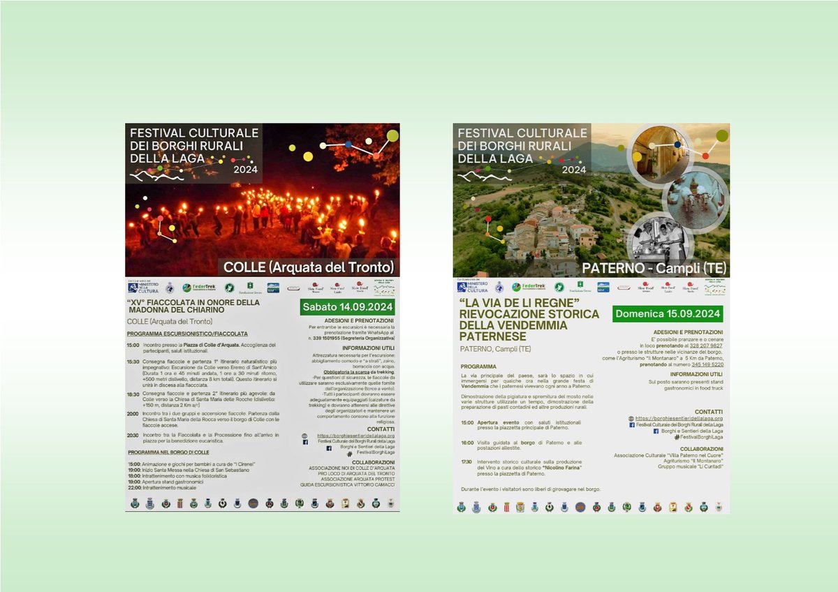 FixonMagazine's tweet photo. LA SPETTACOLARE FIACCOLATA DI COLLE D’ARQUATA DEL TRONTO E LA RIEVOCAZIONE STORICA DELLA VENDEMMIA A PATERNO DI CAMPLI: Anche nel prossimo week-end il magnifico territorio dei Monti della Laga e dei Monti Gemelli, si arricchisce di altri due imperdibili… https://t.co/7FMqP0Az7O https://t.co/zoHleAQMWd