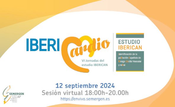 SEMERGENap's tweet photo. 📢En unas horas nos vemos en #IberiCardio24 ¡No te lo pierdas!
📍VI Jornadas del estudio #IBERICAN
Será de ⏰18.00-20.00h
Dirigido a investigadores de IBERICAN o de otros estudios de SEMERGEN
También si te interesa la #investigación en #AtenciónPrimaria
📝Registro gratuito: https://t.co/ShrHyWVbR0