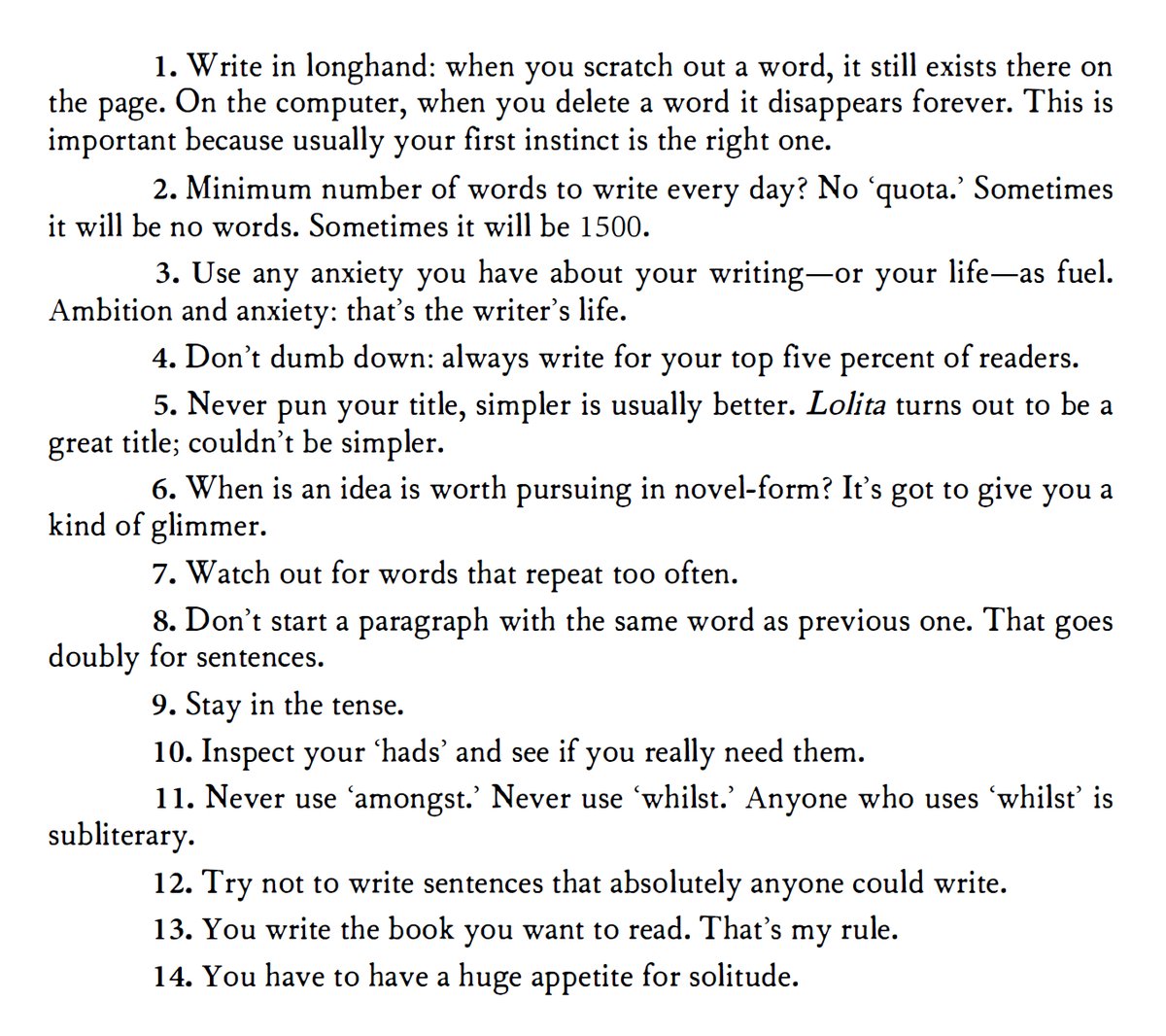 Martin Amis,
fourteen rules for writers (2009)