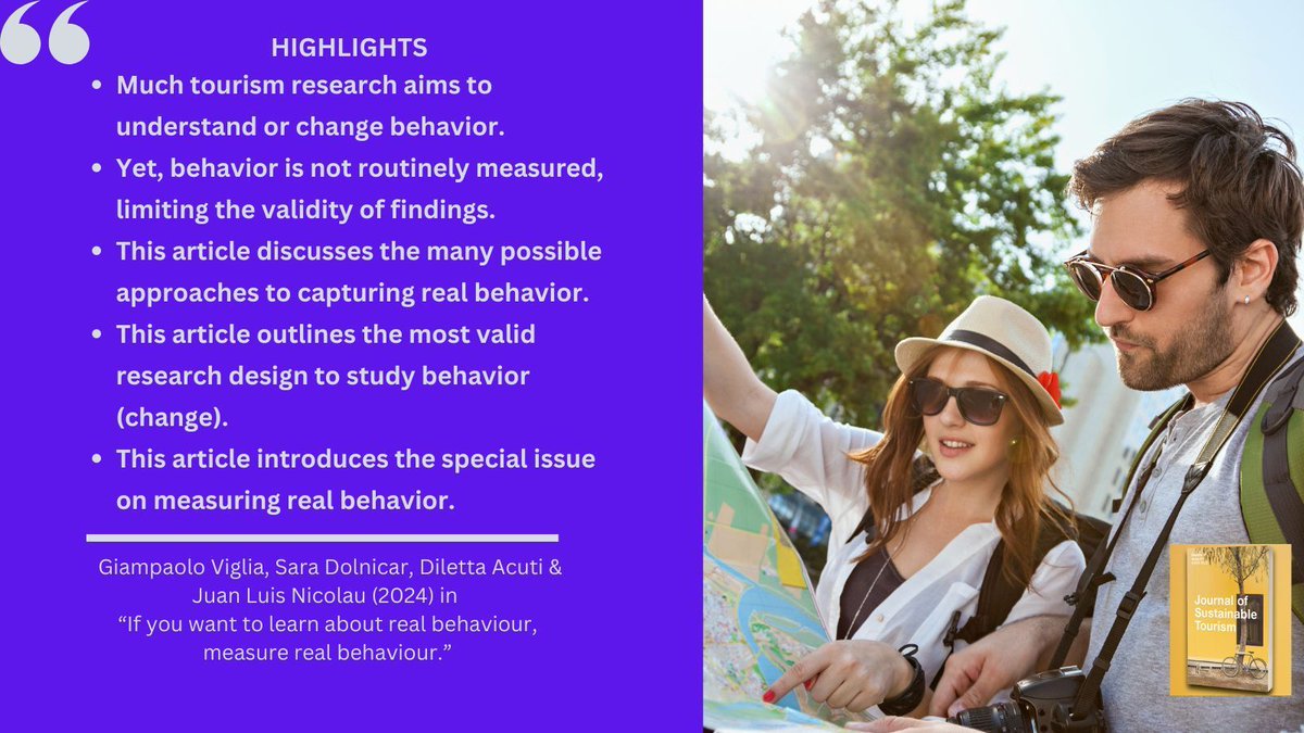 🆕 in #JOST on #BehavioralScience #TourismResearch

"If you want to learn about real behaviour, measure real behaviour." 

By iampaolo Viglia, Sara Dolnicar, Diletta Acuti &amp; Juan Luis Nicolau 🔗 buff.ly/4eg67dc