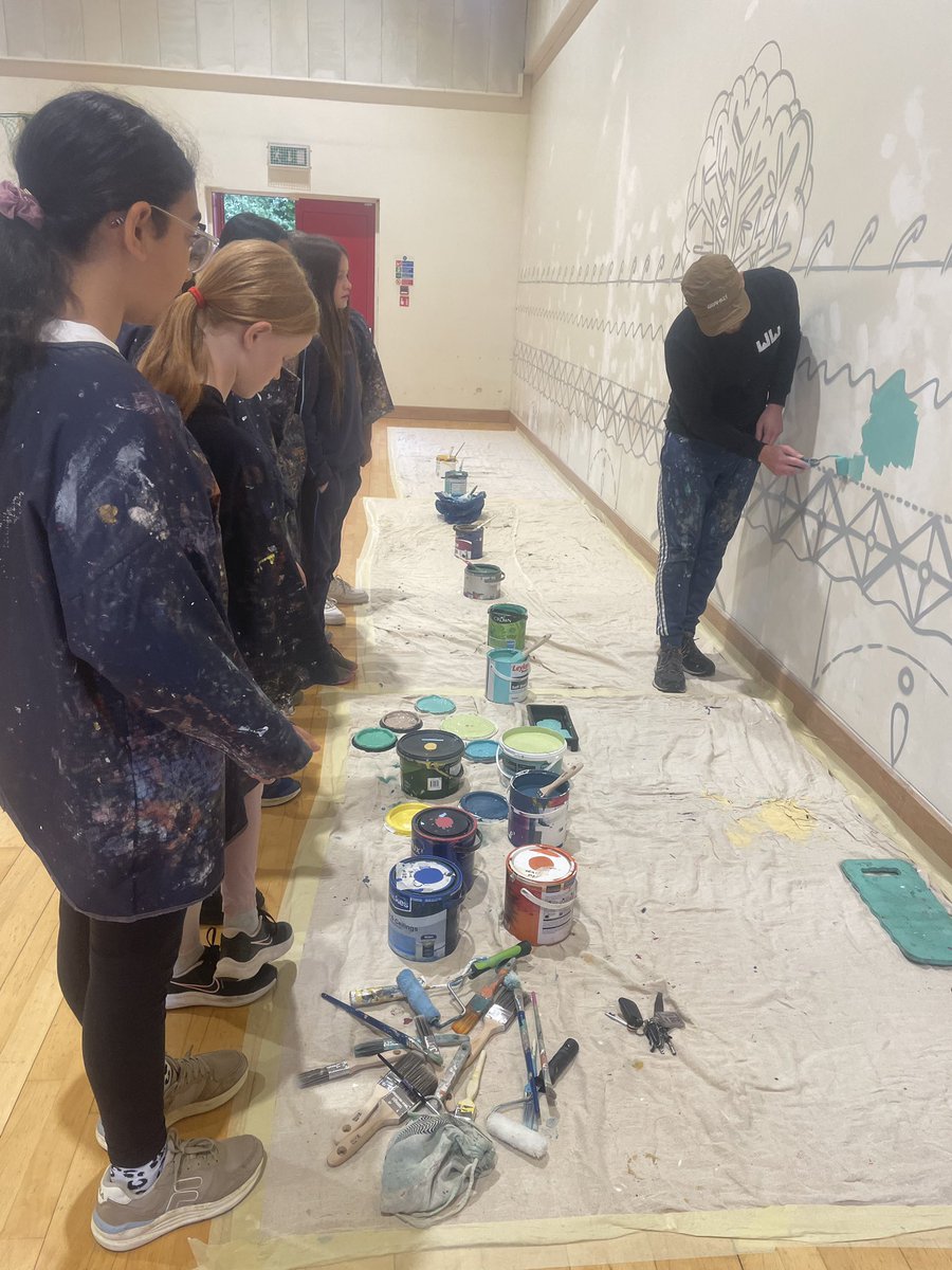 At the end of April 2024, we agreed to fund a bespoke lesson with the artist #skeg on street art, some workshops with students, materials, design work and painting a mural on a full wall of the <a href="/HymersJunior/">Hymers College Junior School</a> hall. We think it looks fantastic!