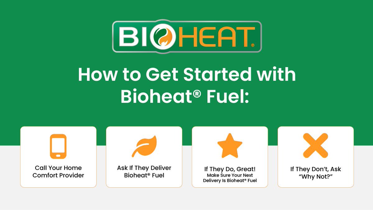 Getting started with Bioheat® fuel is as easy as calling your home comfort provider and asking if they deliver Bioheat® fuel. Make sure your next delivery is Bioheat® fuel—and if they don’t, ask why not! mybioheat.com

#BioheatFuel #SupportLocal #EnergyIndustry