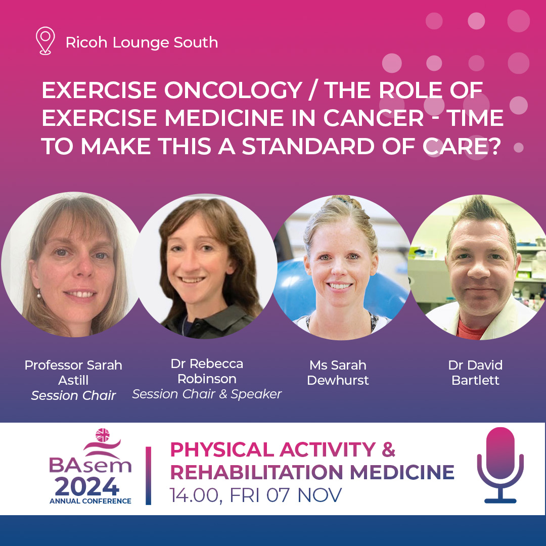 basem_uk (@basem_uk) on Twitter photo Exercise Oncology / The Role of Exercise Medicine in Cancer - Time to Make this a Standard of Care?💪
A must-attend for those passionate about the role of Exercise Medicine in cancer treatment.
bit.ly/4efta8t
@astillSL <a href="/rjprobinson/">Rebecca Robinson</a> <a href="/sarahvdewhurst/">Sarah Dewhurst</a> <a href="/Bartlett_Lab/">David Bartlett, PhD</a> Exercise Oncology / The Role of Exercise Medicine in Cancer - Time to Make this a Standard of Care?💪
A must-attend for those passionate about the role of Exercise Medicine in cancer treatment.
bit.ly/4efta8t
@astillSL <a href="/rjprobinson/">Rebecca Robinson</a> <a href="/sarahvdewhurst/">Sarah Dewhurst</a> <a href="/Bartlett_Lab/">David Bartlett, PhD</a>