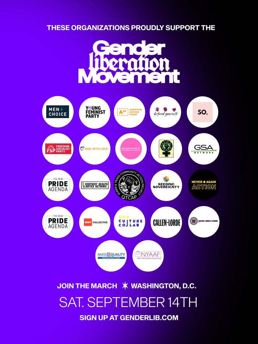 genderlib4all's tweet photo. Joining us on 9/14 in DC is a coalition of orgs who know that #GenderLiberation unites us all. By confronting the gendered limitations that try to tell us how we are “allowed” to exist, we also confront racism, misogyny, &amp; transphobia.
JOIN THE MARCH  ➡️https://t.co/iKZ8SXpdcl https://t.co/Ie99y2En5R