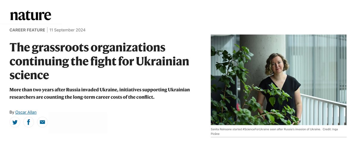 LU_LFMI's tweet image. 11.09. starptautiski atzītajā žurnālā “Nature” publicēts raksts par Ukrainas zinātnes sarežģīto situāciju. Rakstā izcelts arī LU LFMI vadošās pētnieces Sanitas Reinsones iniciētās organizācijas #ScienceForUkraine paveiktais Ukrainas zinātnes atbalstam.

➡️ nature.com/articles/d4158…