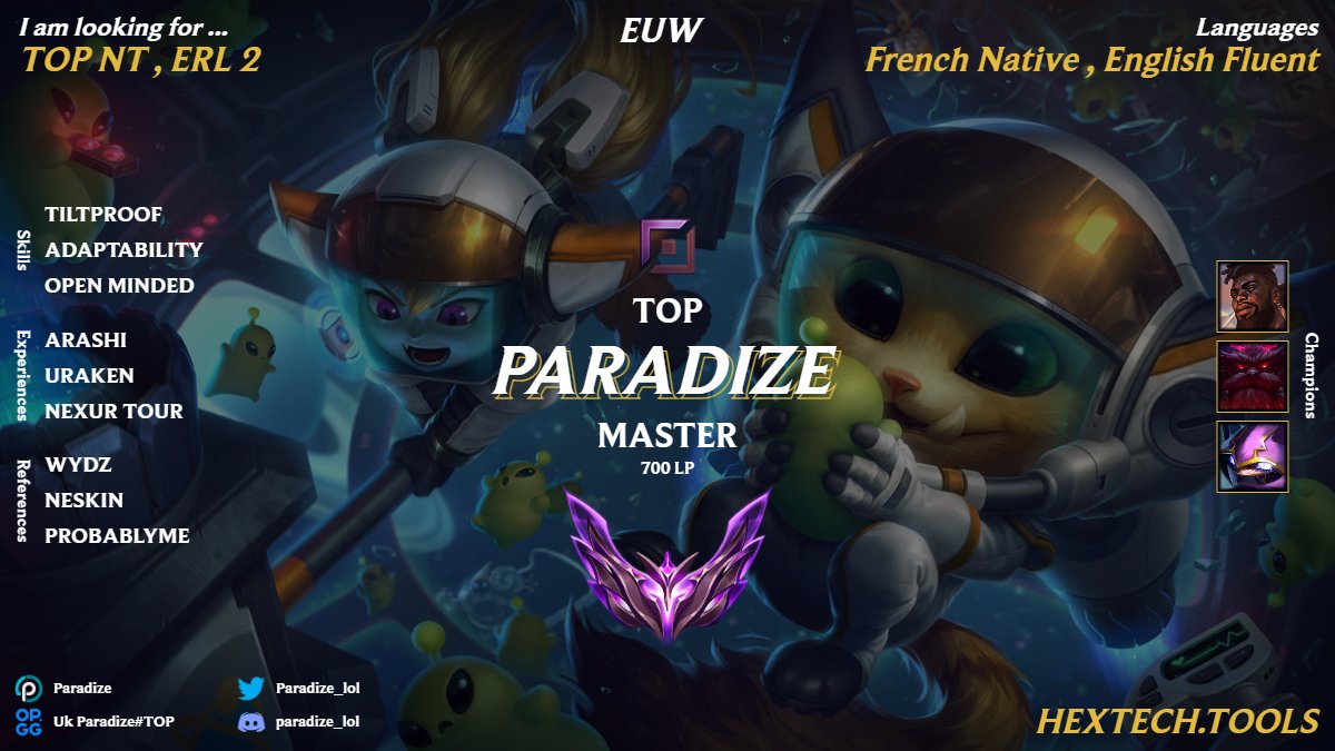 LFT POST 👋

Apres la CDF et ainsi la fin de cette saison de Nexus Tour , Je me met LFT pour la next saison ! 

🔄 &amp; ❤️ appréciés !