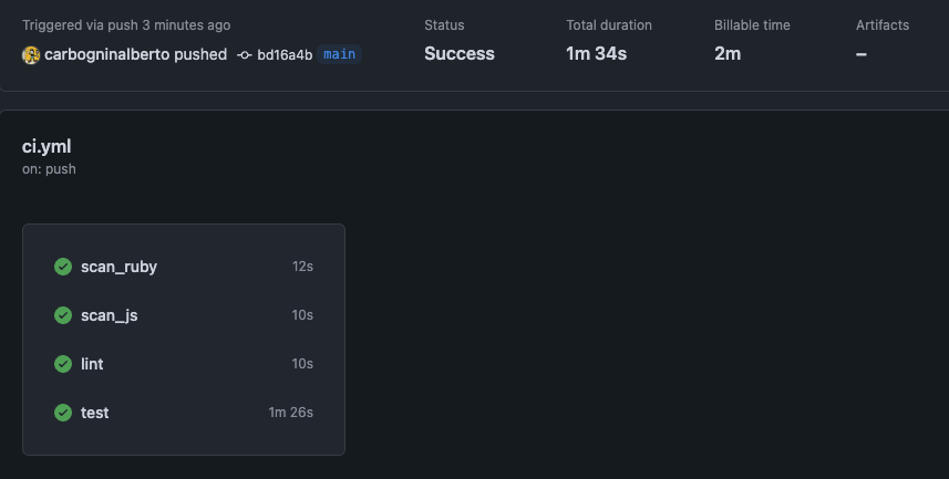 I am learning Ruby on Rails.

I want to compare it to modern JS frameworks. 

I am already blown away, even before starting.

I did nothing, I already have CI working via Github Actions...

#buildinpublic