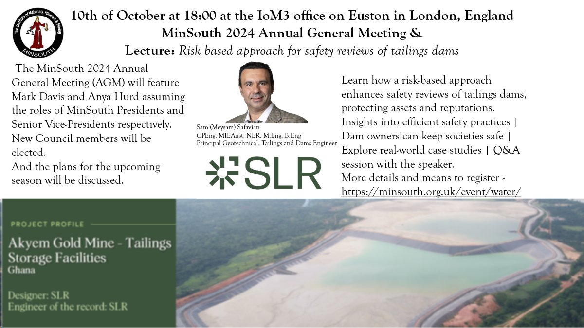 Registration for both the AGM &amp; Risk based approach for safety reviews of tailings dams  is available on Eventbrite at eventbrite.co.uk/e/940490120267…