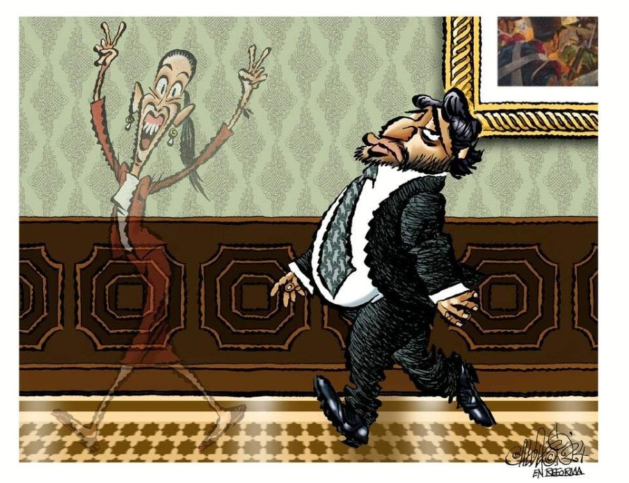 aracelibs's tweet photo. Qué pena la primera mujer en llegar a la presidencia. De ser la calca de Andrés pasó a ser la cuidadora de la silla para Andy ¡caray! 🫤

De @CartonCalderon✨ https://t.co/zTPaIjLbSM