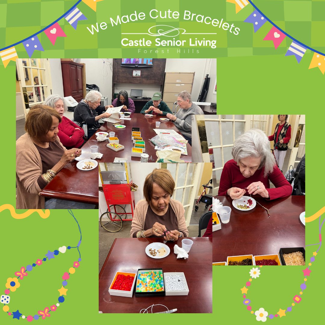 castlesslny's tweet photo. Beading with love! Our residents had a blast creating their own unique bracelets from colorful beads. It's amazing what a little creativity and sparkle can bring to someone's day.

#BeadedBracelets #SeniorCrafts #ArtsAndCrafts #CreativityMatters #SeniorLiving #HandmadeWithLove https://t.co/REBjvIj74S