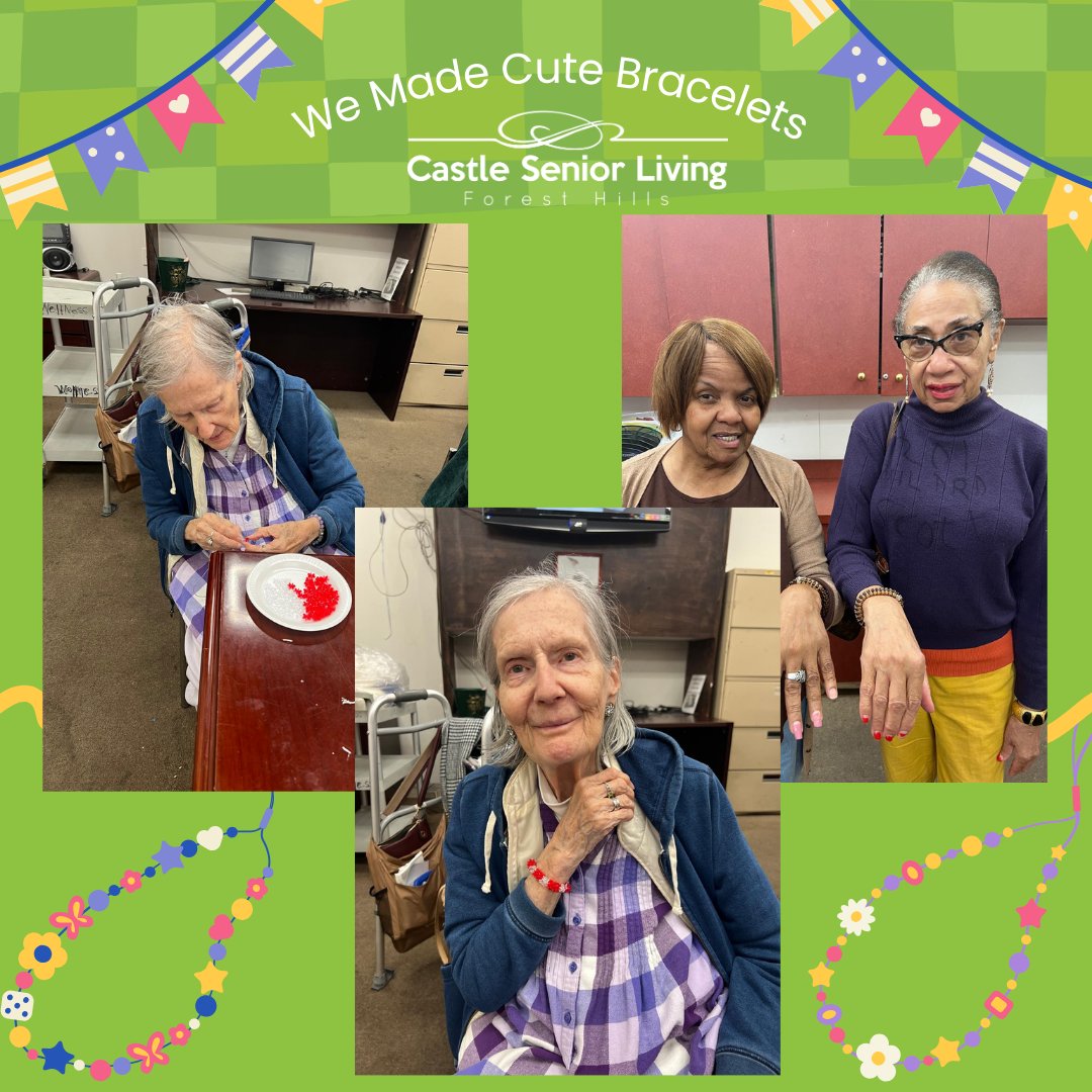 castlesslny's tweet photo. Beading with love! Our residents had a blast creating their own unique bracelets from colorful beads. It's amazing what a little creativity and sparkle can bring to someone's day.

#BeadedBracelets #SeniorCrafts #ArtsAndCrafts #CreativityMatters #SeniorLiving #HandmadeWithLove https://t.co/REBjvIj74S