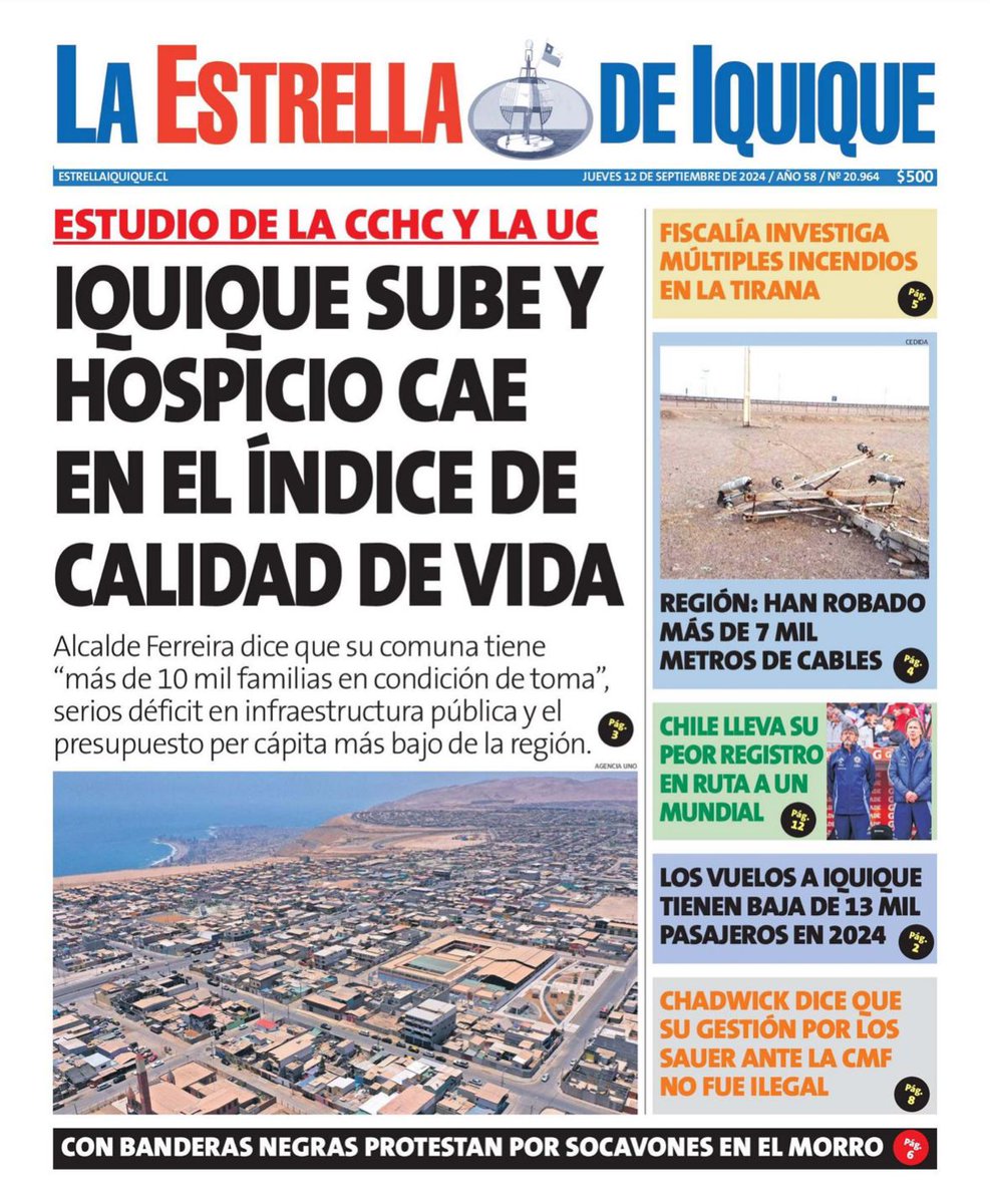 CChC_Tarapaca's tweet photo. 🦺👷♀️🏗️ PRENSA | Estudio CChC: Iquique sube su nivel de calidad de vida y Hospicio lo empeora
Compartimos nota de diario @laestrellaiqq sobre los resultados del último Índice de Calidad de Vida Urbana (ICVU).
#Revisa la nota completa en 🔽
https://t.co/vaAPJyG4Zc https://t.co/lHofeCEMnX