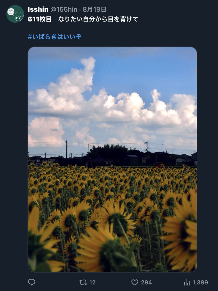 155hin's tweet image. #写真家としての自分の特徴を述べよ

・地元の茨城の風景をめちゃくちゃ撮ってます
・綺麗な風景を撮ってます
・ポジティブな写真、ネガティブな写真、どちらも撮ってます
・思いついた言葉をそのままタイトルにしてます
・綺麗なものだけに拘らず、自由に撮っています
・そんな写真家です。