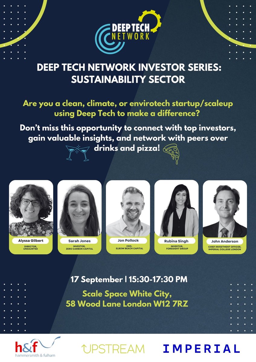 HelloUpstream's tweet image. 📣 Next Week!
Join us on Tuesday, 17 September at Scale Space White City for the DeepTech Network's Investor Series. 🤖
Spaces are limited – register now!: eventbrite.co.uk/e/meet-deep-te…
#DeepTechNetwork #Sustainability