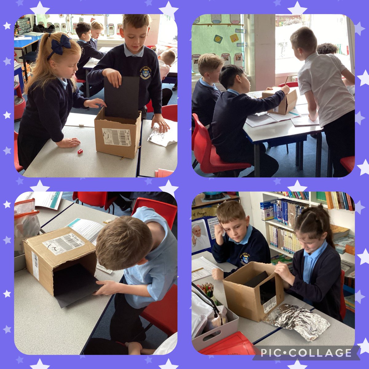 OurLadysCP's tweet photo. Year 3 have been designing and making their own solar oven, to see if they can melt a chocolate. @OurLadyandAllS1 #CatholicLife #ScienceInAction #ScienceInvestigation #Teamwork https://t.co/c4JIW5vyGJ