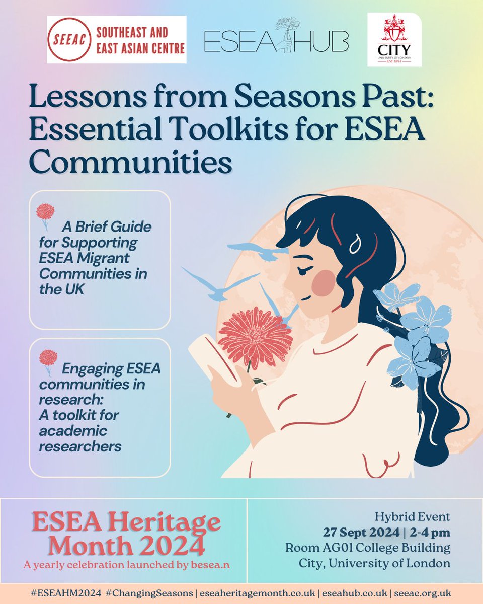 This ESEA Heritage Month, join us to celebrate the launch of two essential toolkits:

1⃣A Brief Guide for Supporting ESEA Migrant Communities in the UK 
2⃣Engaging East and Southeast Asian (ESEA) Communities in Research: A Toolkit for Academic (and other) Researchers
