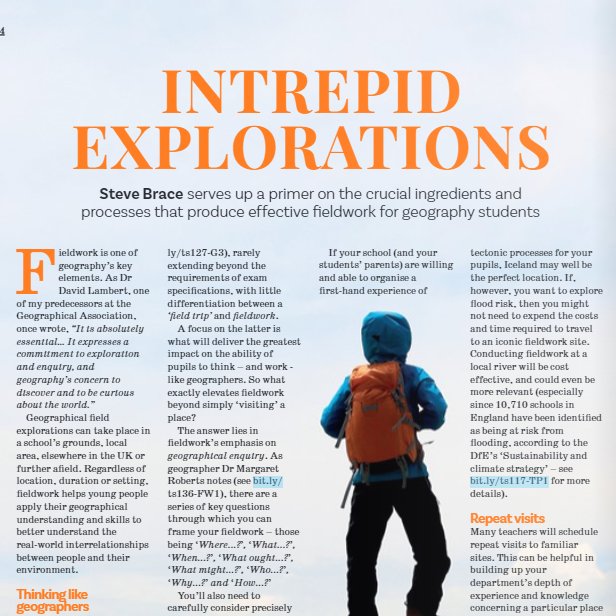 The_GA's tweet photo. 'Fieldwork helps young people better understand the interrelationships between people and their environment'

Read Intrepid Explorations by Steve Brace (@SteveBraceGeog) here: https://t.co/WUvz03rrjs