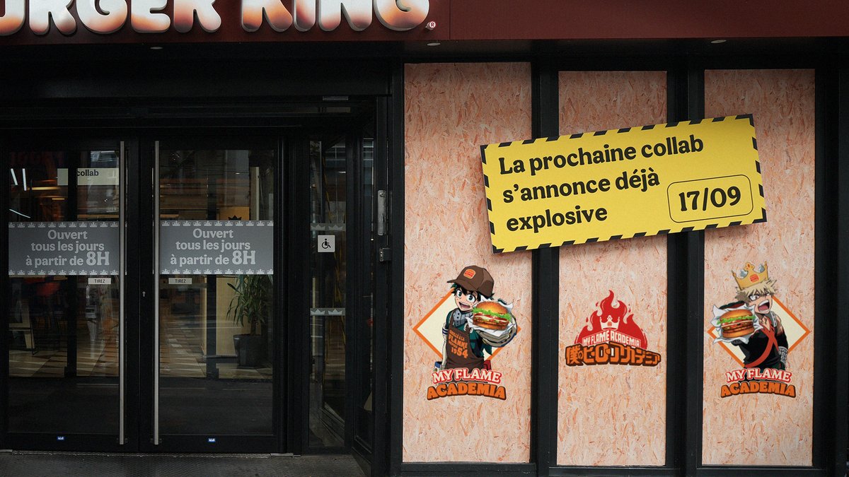 BurgerKingFR's tweet photo. On vous présente la vitrine de notre prochaine collab. 
MHA x BK, ça risque d'être le feu. https://t.co/9yKVtzAxBS