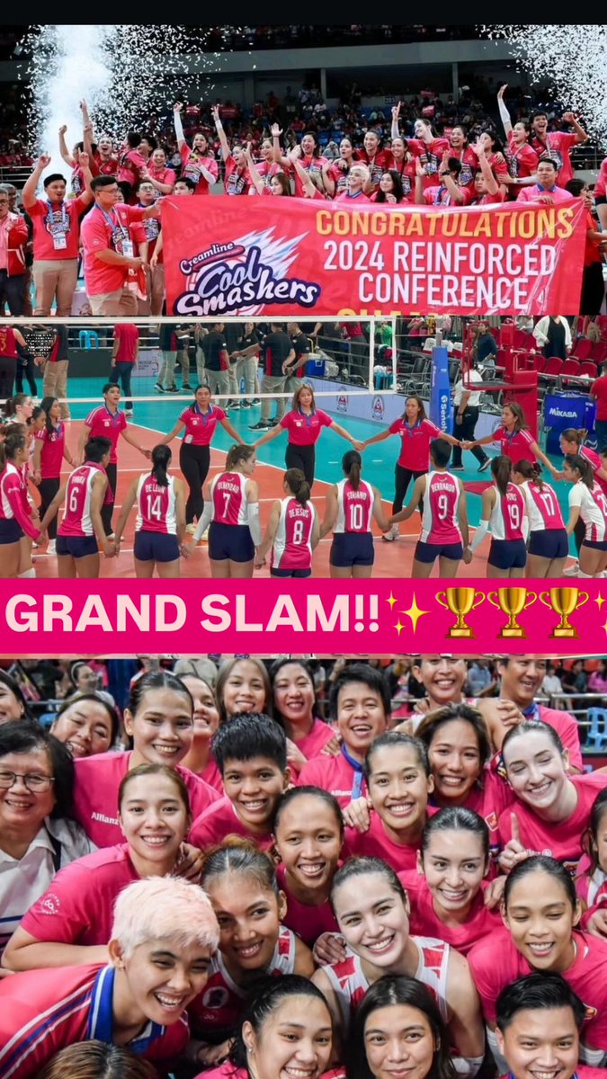 QueenJemaG's tweet photo. Creamline Cool Smashers Make HISTORY WITH THEIR GRAND SLAM WIN!!! ❤️‍🔥😭A Triple Crown Triumph for the FIRST TIME EVER IN 🇵🇭 PRO VOLLEY 🏐!!! 3X 👑👑👑

PVL All Filipino Conference - GOLD✨🏆

PVL Reinforced Conference - GOLD ✨🏆

 PVL Invitational Conference-GOLD ✨🏆

#PVL2024 https://t.co/PcN7scNnjO