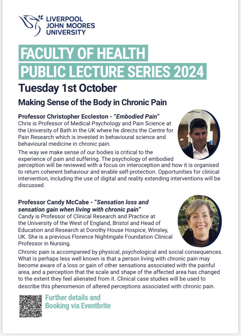 Chris Eccleston, Prof of Medical #Psychology and Pain Science, University of Bath - “Embodied Pain”

Candy McCabe, RGN, Prof of Clinical Research and Practice, University of the West of England -   “Sensation loss and sensation gain when living with chronic pain”
#chronicpain