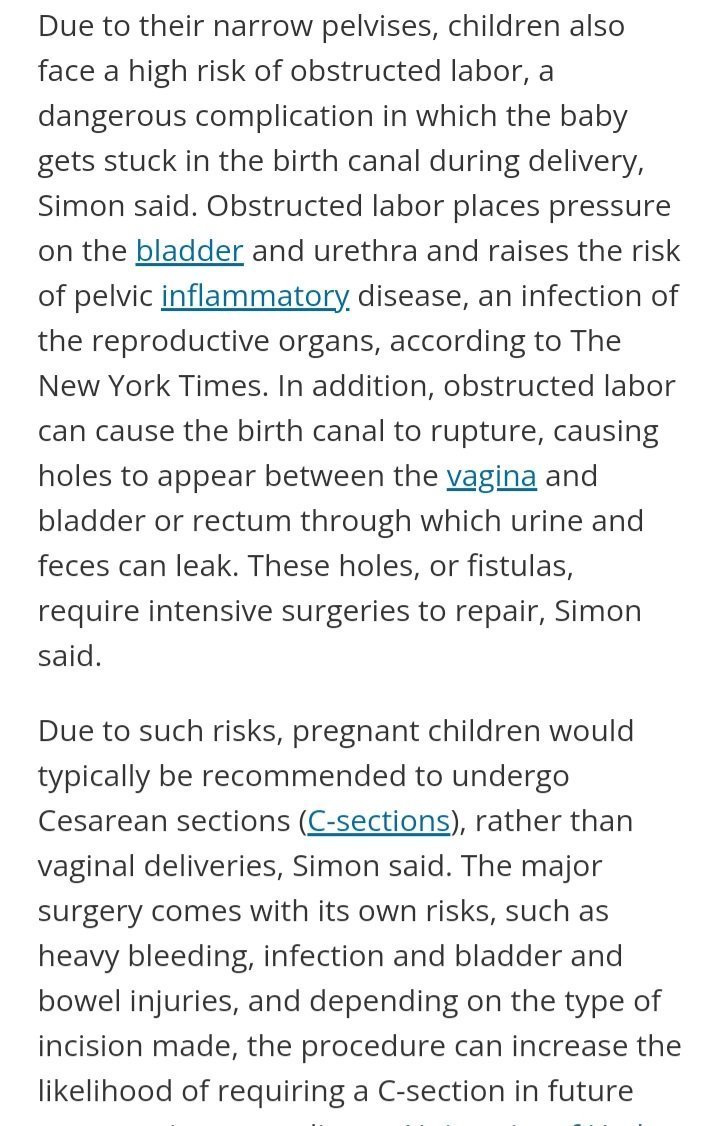DoomScroling's tweet photo. @LizzieMarbach That's not love, that's abuse.

Little girls need c-sections as their pelvices are too small for vaginal birth. The birth canal can rupture, resulting in "holes between the vagina &amp; rectum or bladder". Not to mention all the other organ damage girls experience from forced birth. https://t.co/XYrHt6Bhsb