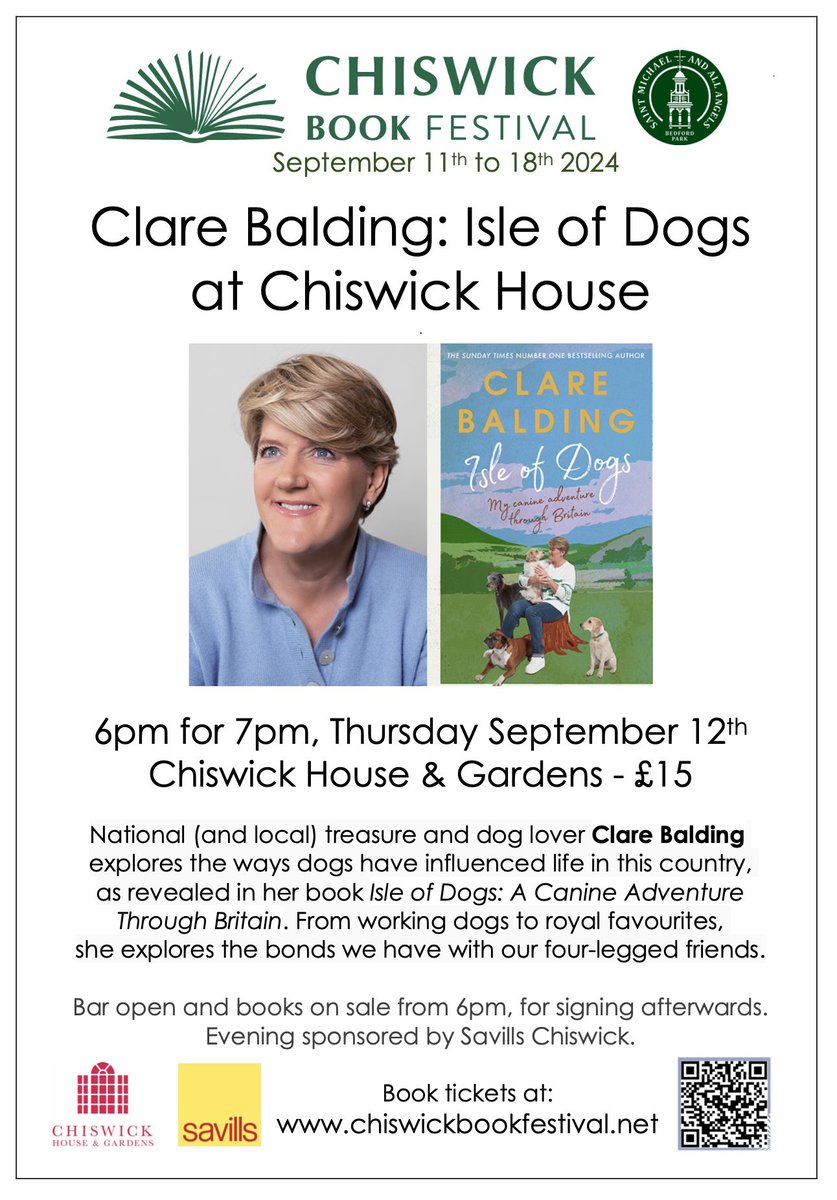 Get in the mood this evening by coming to hear <a href="/clarebalding/">Clare Balding 💙</a> talking about #IsleOfDogs @Chiswick_House - tickets here or at the door: ticketsource.co.uk/chiswickbookfe…..