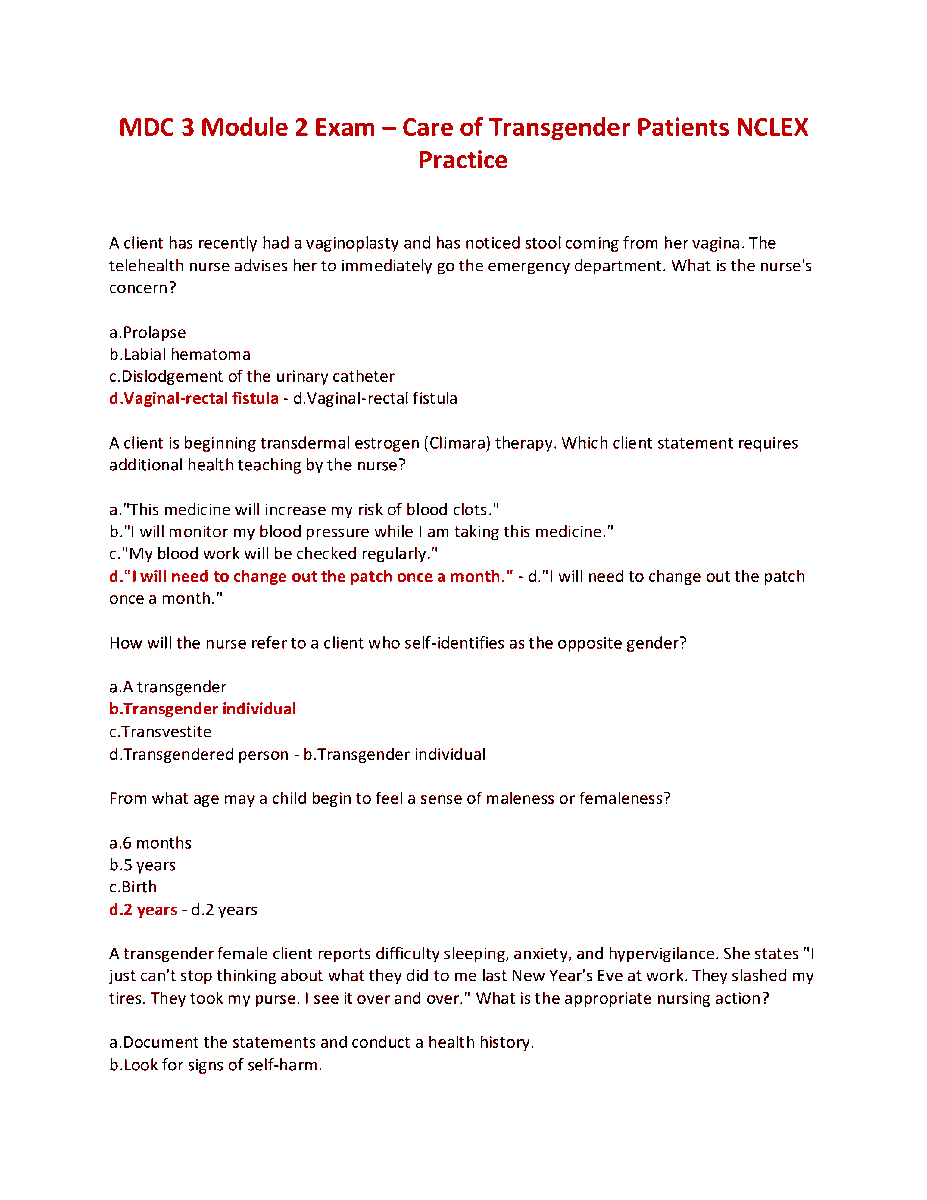 sn4502092's tweet image. hackedexams.com/item/3551/mdc-…
Mdc 3 Module 2 Exam Care Of Transgender PATIents NCLEX Practice Brand New 2023
#MDC3 #Module2 #exams #examcare #transgender #patients #practicebrand #BrandNew #hackedexams