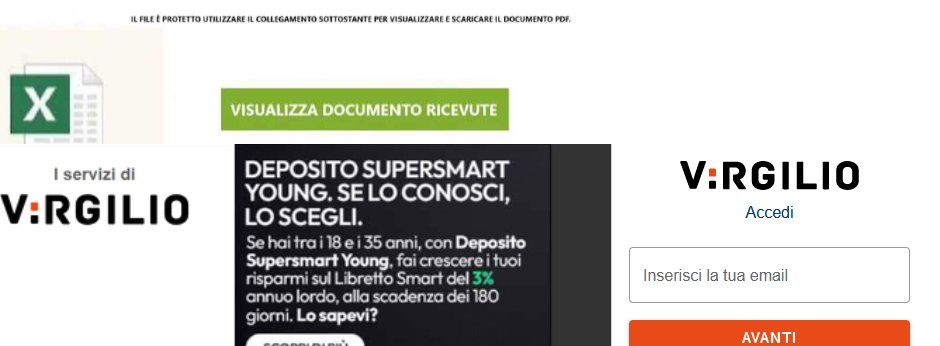 If they keep doing it, it means it's working. Be careful of #virgilio #italy #phishing #credentialtheft... zip -> pdf -> URL -> #fake login