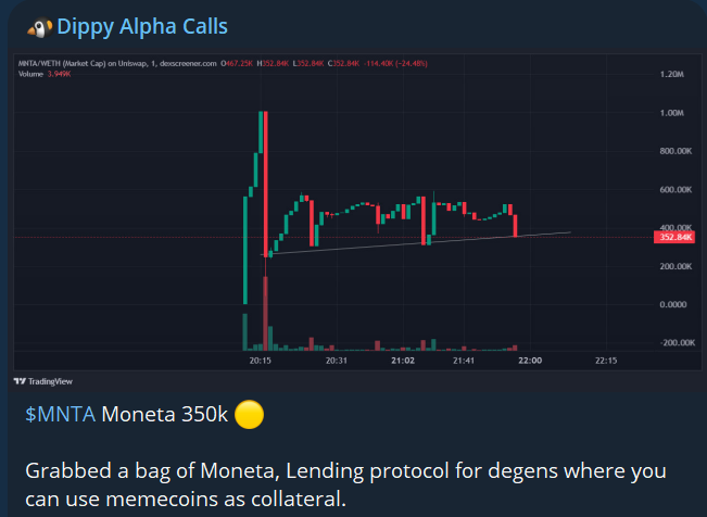 dippy_eth's tweet photo. Last months we had some crazy bangers and Dippy community should be eating good
I have shared some plays which brought massive rewards to those who followed.
Few of the bangers were:
$BERRY 350k => 10M
$TARO 80k => 1.5M
$HUSBY 1.5M => 8M
$BONZI 300k => 3.5M
#VISTADOG 440k => 3.5M
$MNTA 350k => 3.5M
$XEBOX 58k => 350k
and multiple 2-3x calls
I post most of my gamble quickflip plays in my TG so I invite you to join and print with me (link in the comment below)
We have some good plays running which are still near entry
$BGPU - $POSHI - $SECT - $XRPEPE - $AAI
Are you in yet, bro?