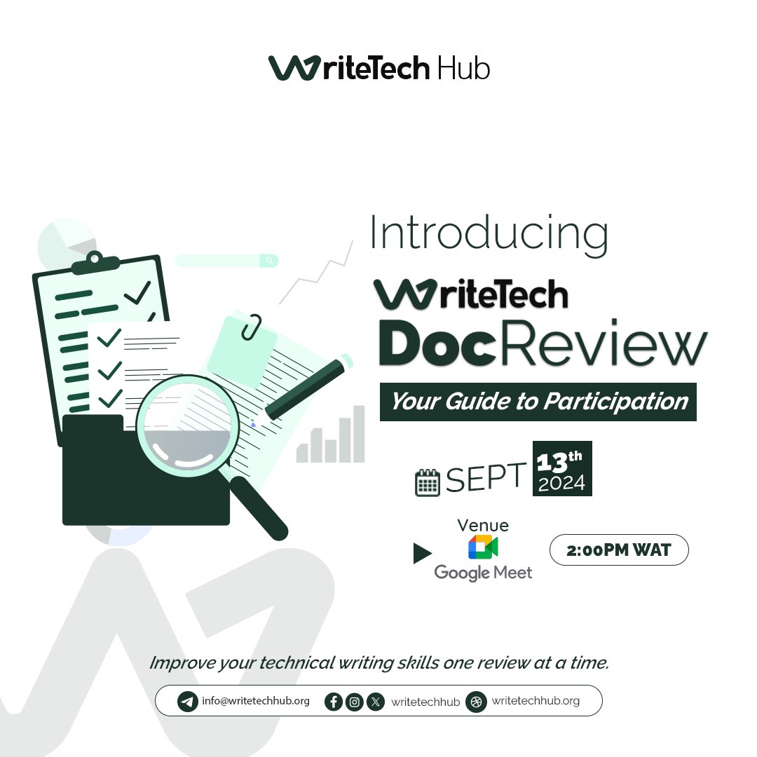 WriteTechHub's tweet image. Do you have questions?

Join our webinar as we kick off the Docs Review Series! 

Learn the goals, how to contribute, and get a GitHub walkthrough. 

📅 Friday, 13th September 2024

⏰ 2pm

🔗 Don’t miss it: meet.google.com/feo-rkgx-uqh

#DocsReviewSeries #Webinar #TechnicalWriting