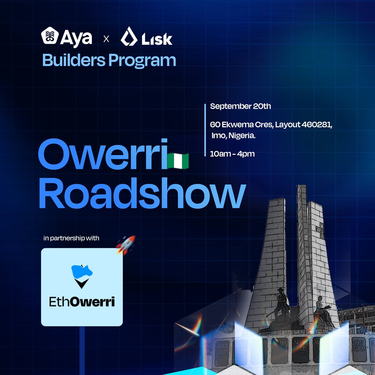 WikicatStalwart's tweet image. Nigeria, here we come 🔥🔥
#onchainBuildersProgram

Owerri Roadshow- 20th Sept
lu.ma/2m0ocb2p
Kaduna Roadshow- 21st Sept
lu.ma/fie4dtco
Jos Roadshow 23rd Sept
lu.ma/xkdn0c9v
Abuja Roadshow- 28th Sept
lu.ma/1vowhtwk

$WKC $WAR $TWD $WAR $PHT