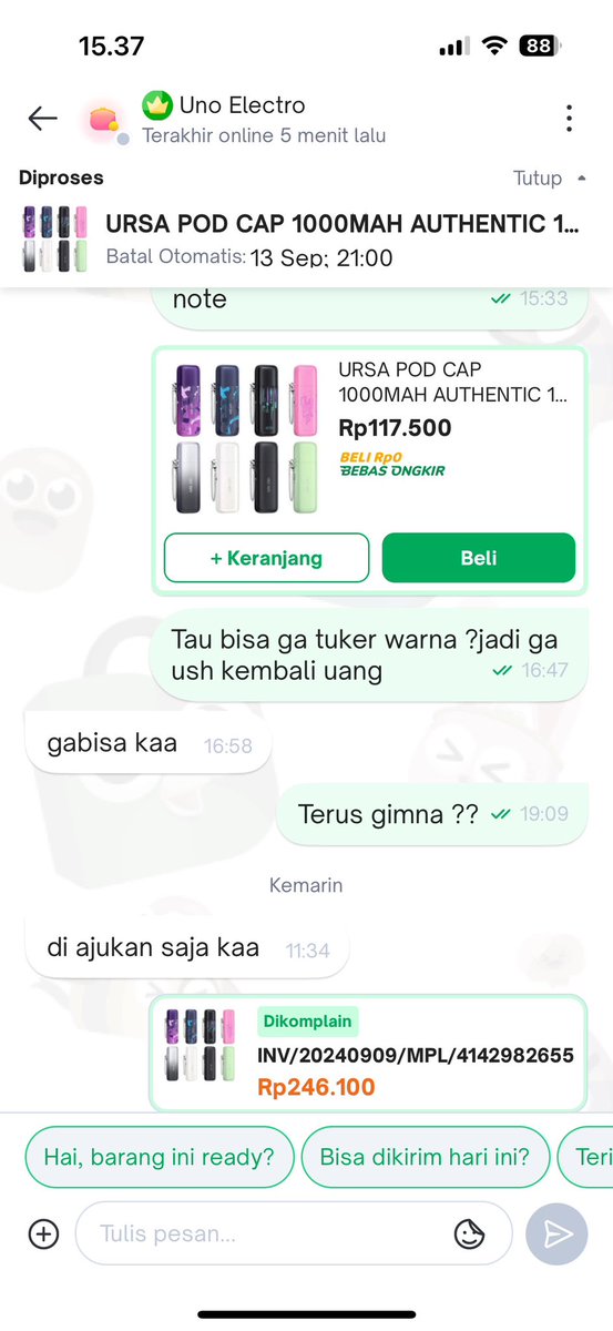 arie_chaniago's tweet photo. Saya pesen pod , hari pertama saya di kitim dengan warna yang tidak sesuai , saya ajukan retur , agak berbelit,pada akirnya di approve untuk pengembalian dana , saya mau ingin order di toko ini ,masih dlm proses pengembalian barang  ,saya order ,tetapi saya pastikan lagi - https://t.co/JR1uboscSM
