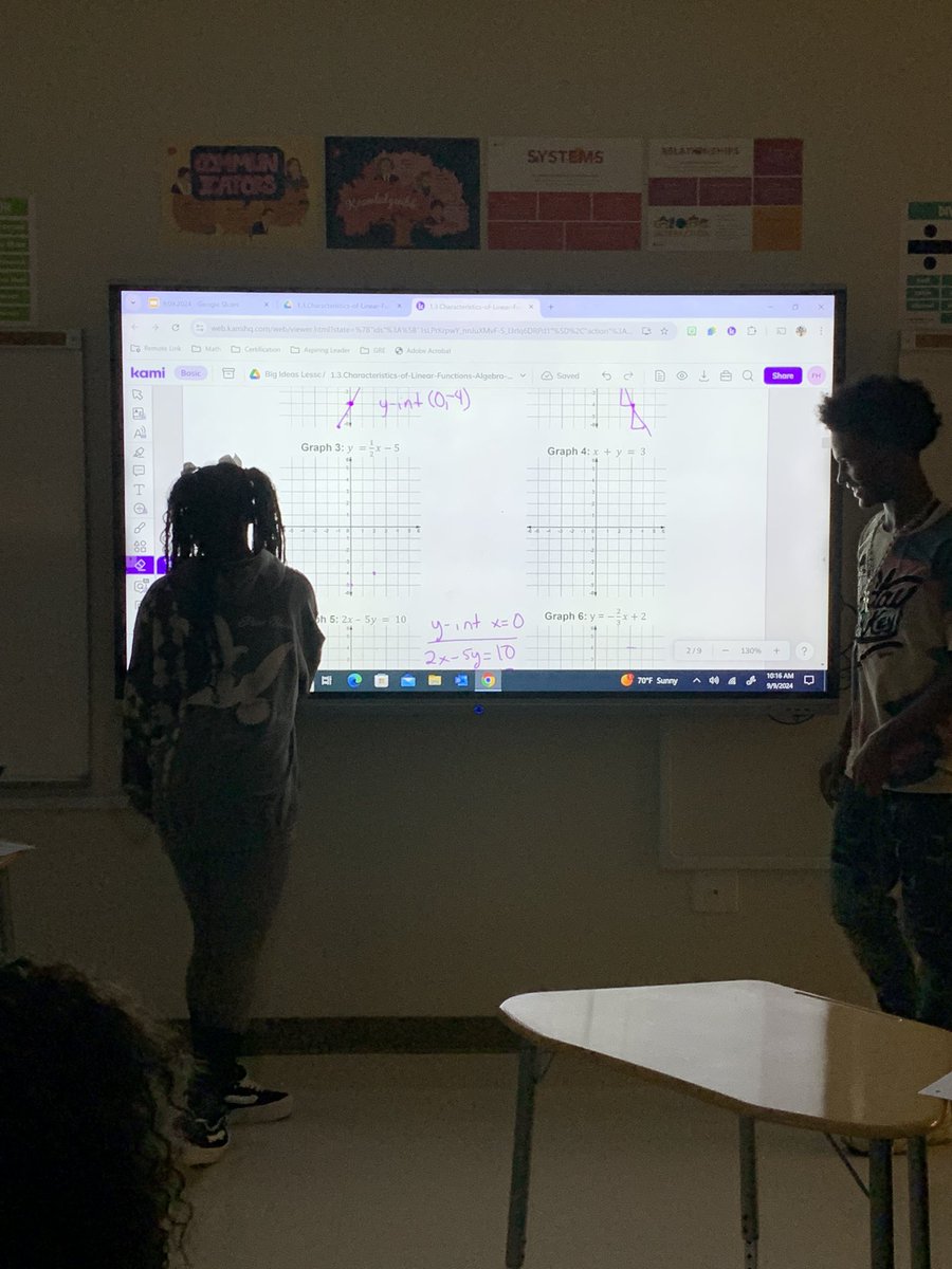 FantaHelton's tweet photo. Algebra 1 students in action! ๐ Today, they took the lead, teaching their peers how to graph linear functions and identify key characteristics of functions. It's all about teamwork, understanding, and putting their math skills to the test!#MathLeaders #PeerTeaching #ACTION https://t.co/nC6TeCuv3W