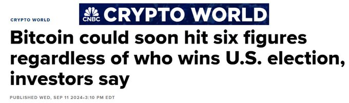 BitTrendsFR's tweet photo. CNBC rapporte que « #Bitcoin pourrait bientôt atteindre six chiffres, quel que soit le vainqueur des élections américaines. »

👉 Je suis d'accord ! Que ce soit Kamala Harris ou Donald Trump, l'économie a tendance à bien performer autour des élections, ce qui pourrait soutenir la montée du Bitcoin à court terme. 🚀💰 #Crypto #Investissement #Économie